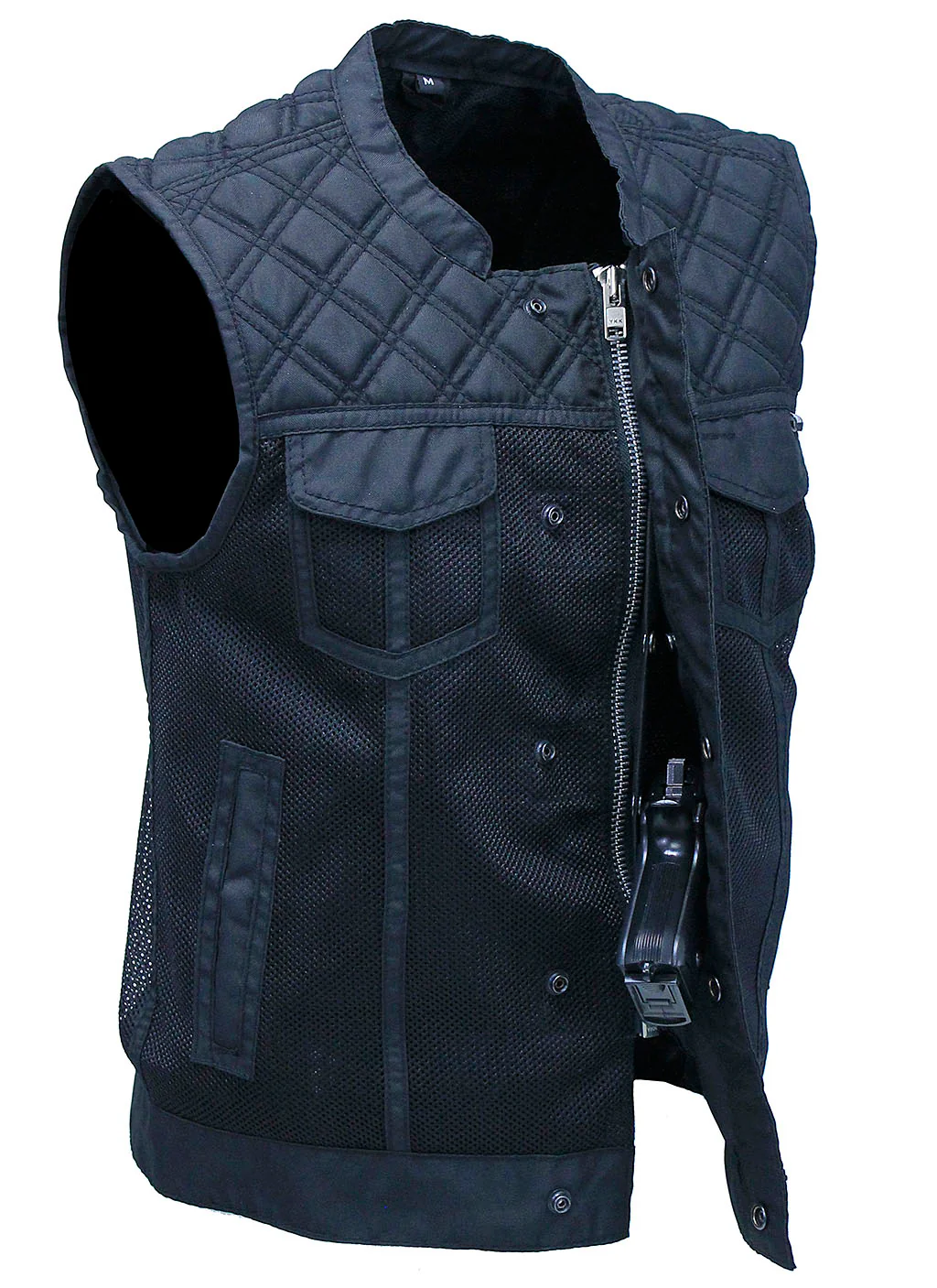 Black Men's Moto Mesh Quilted Club Vest #VMC6930QVK - Image 6