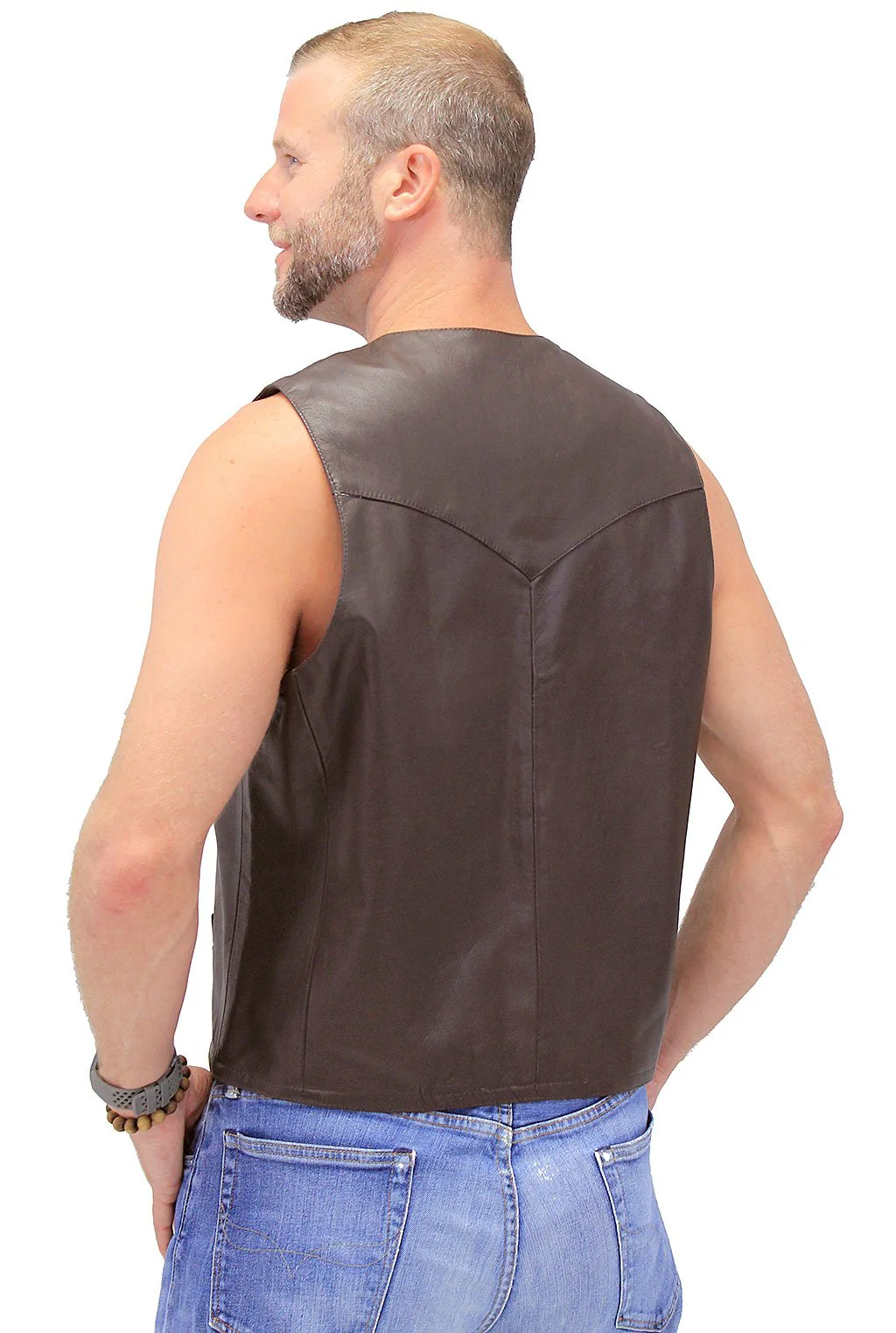 Premium Brown Button Down Lambskin Leather Vest for Men #VM504BTN () - Image 2