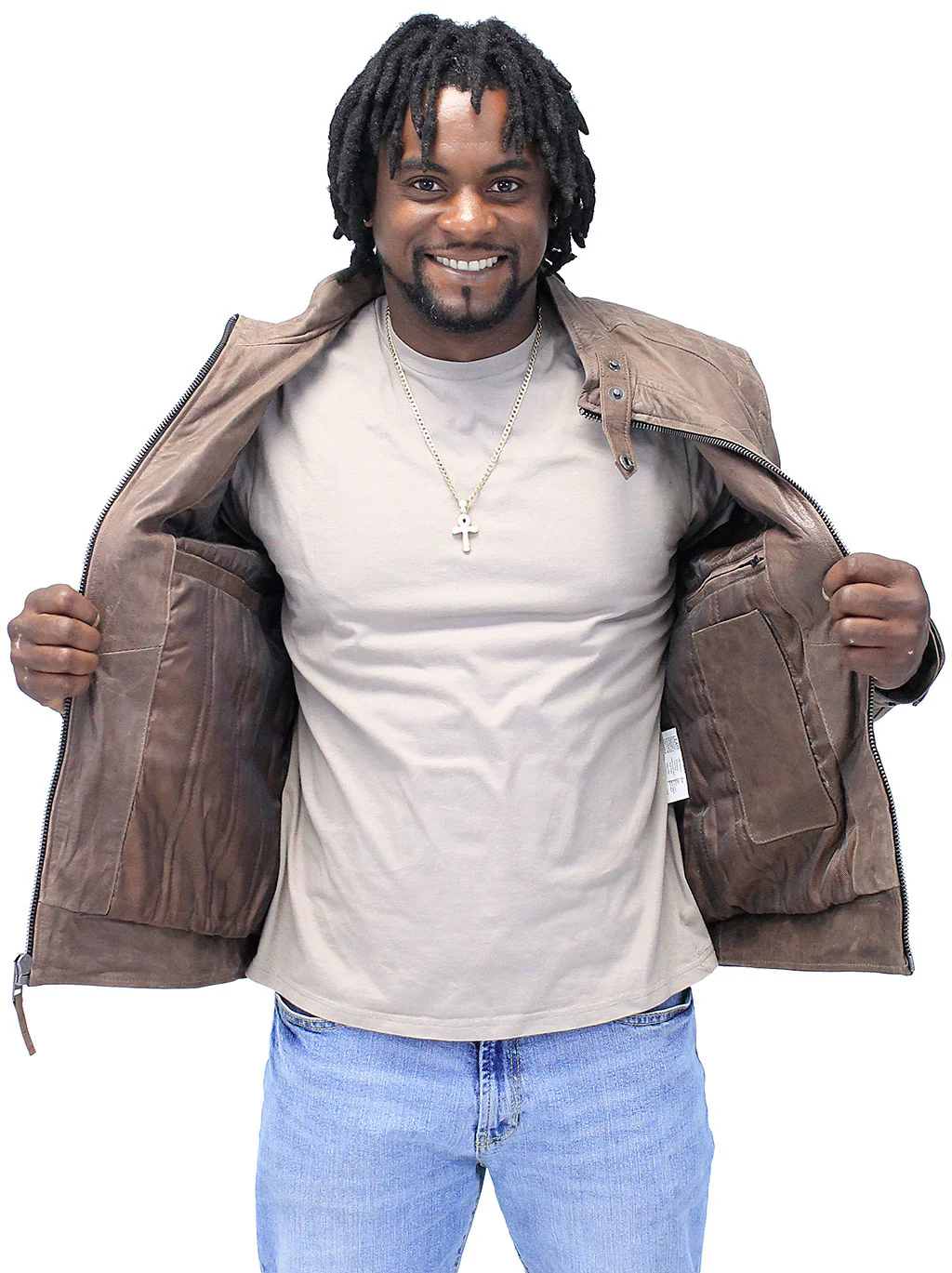 Men's Brown Lambskin Leather Jacket with Quilting #MA5501QN - Image 3