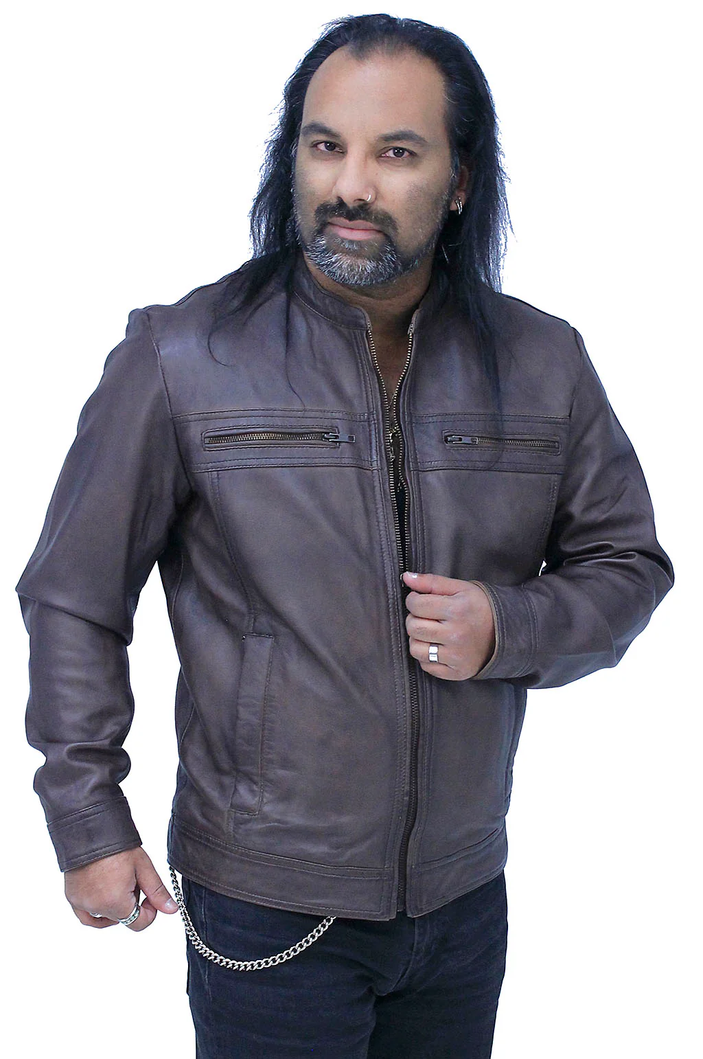 Men's Brown Lightweight Leather Motorcycle Jacket #M69241N