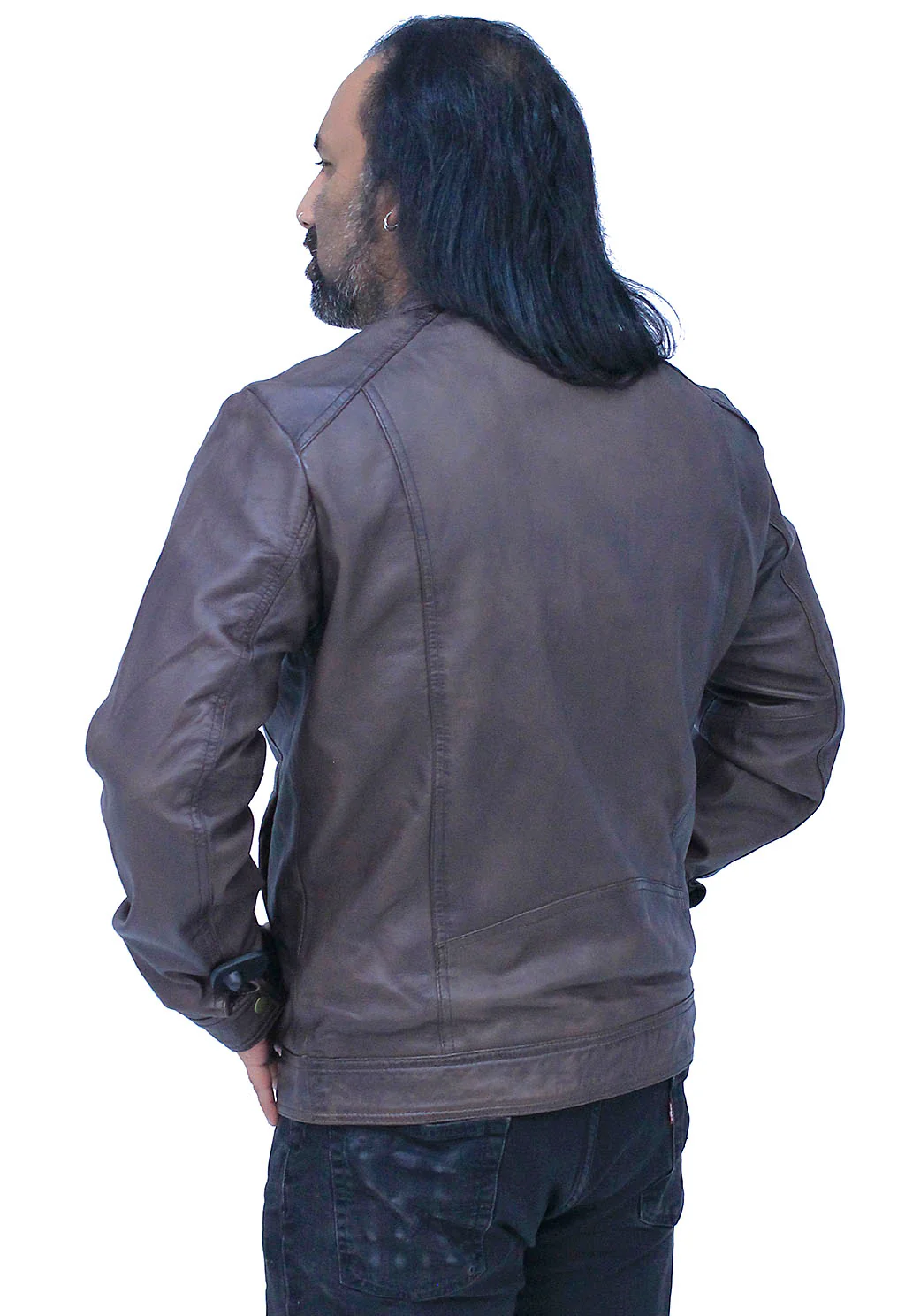 Men's Brown Lightweight Leather Motorcycle Jacket #M69241N - Image 2