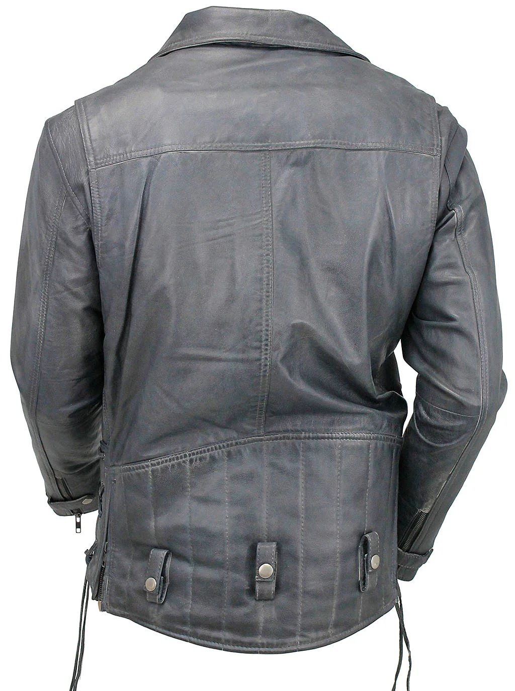Men's Charcoal Gray Double Zip MC Leather Jacket #MA24800GGY - Image 2