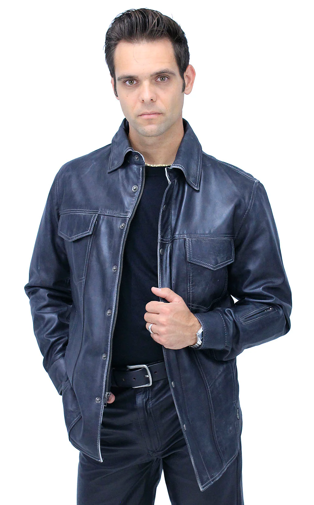 Men's Charcoal Gray Leather Shirt #MS24806GGY