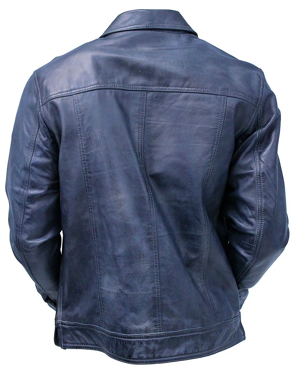 Men's Charcoal Gray Zip Front Leather Jean Jacket #MA241416GY - Image 3