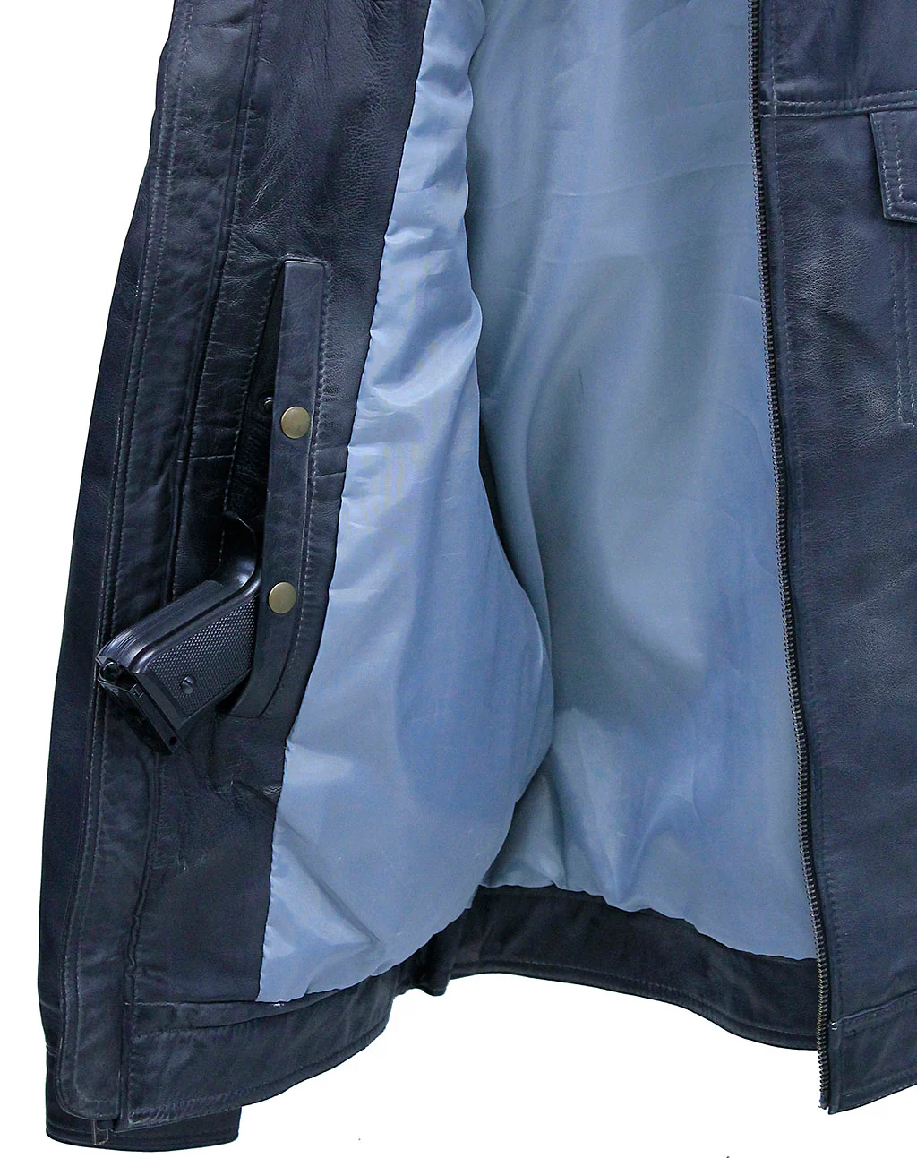 Men's Charcoal Gray Zip Front Leather Jean Jacket #MA241416GY - Image 4