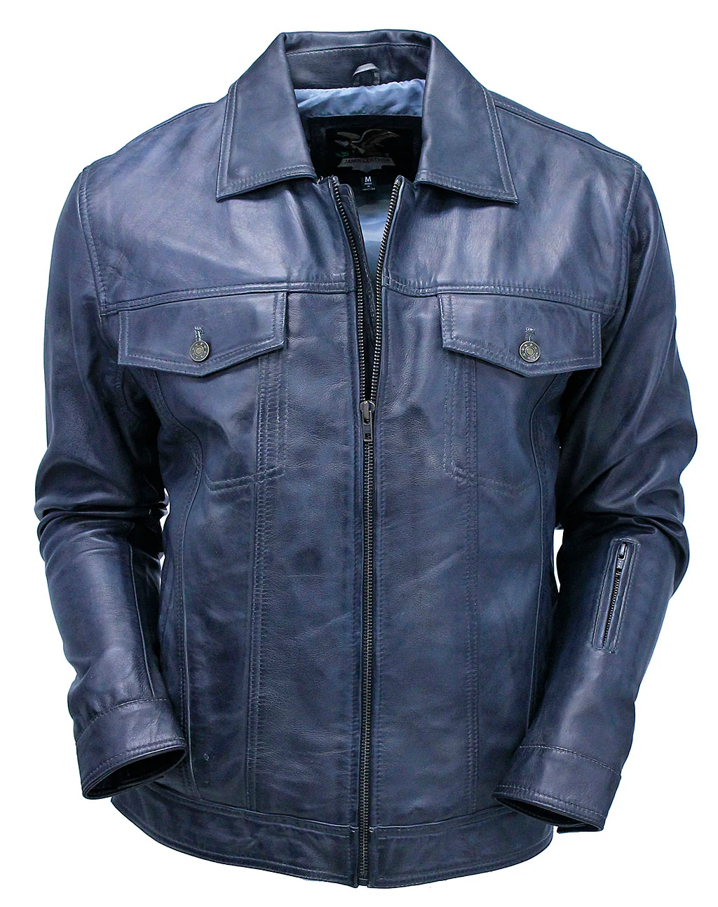 Men's Charcoal Gray Zip Front Leather Jean Jacket #MA241416GY - Image 6