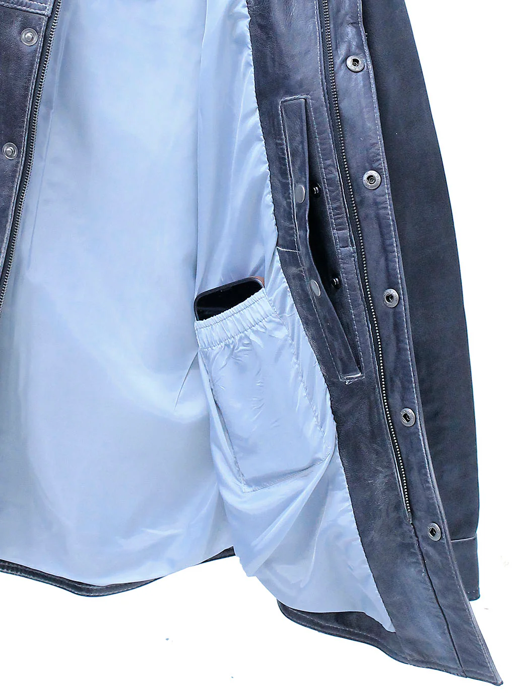 Men's Classic Black Leather Shirt with Zipper and Snaps #MS24804GK - Image 6