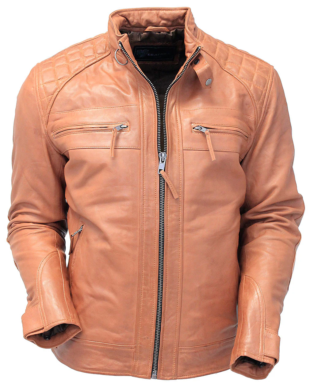 Men's Cognac Lambskin Leather Jacket with Quilting #MA5502QT - Image 3