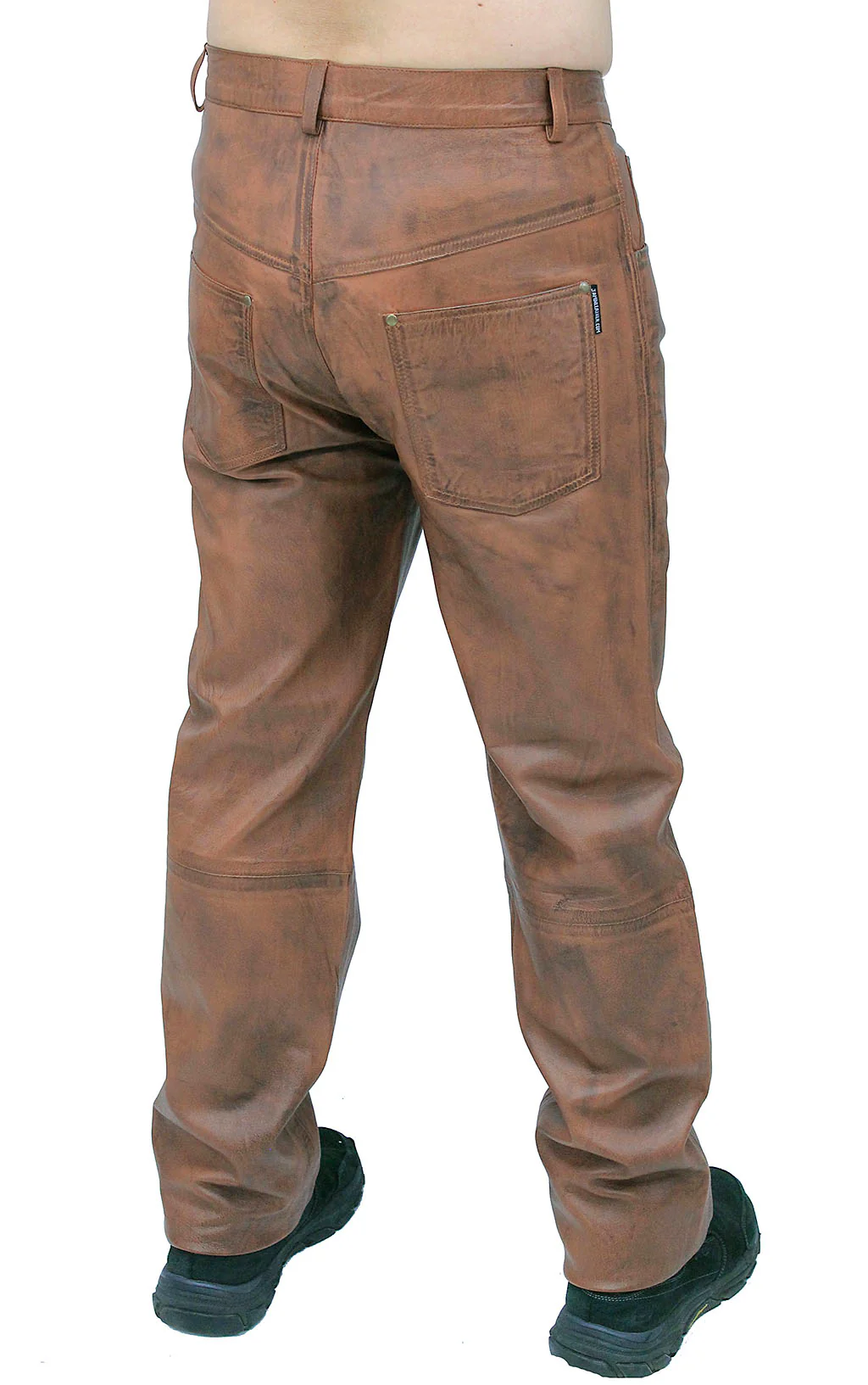 Men's Hand Antiqued Brown 5 Pocket Lambskin Leather Pants #MP5921N - Image 2