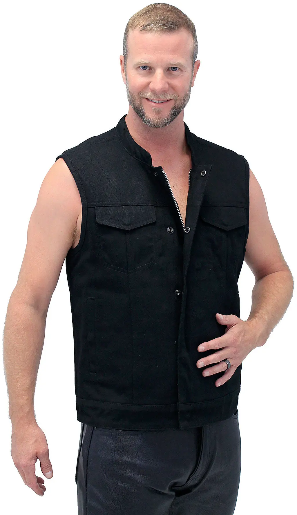 Men's Heavy Denim Black Club Vest w/Easy Access #VMC629GZK - Image 6