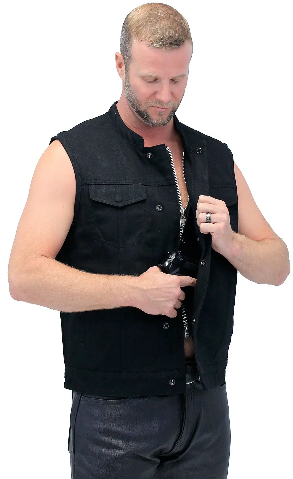 Men's Heavy Denim Black Club Vest w/Easy Access #VMC629GZK - Image 7