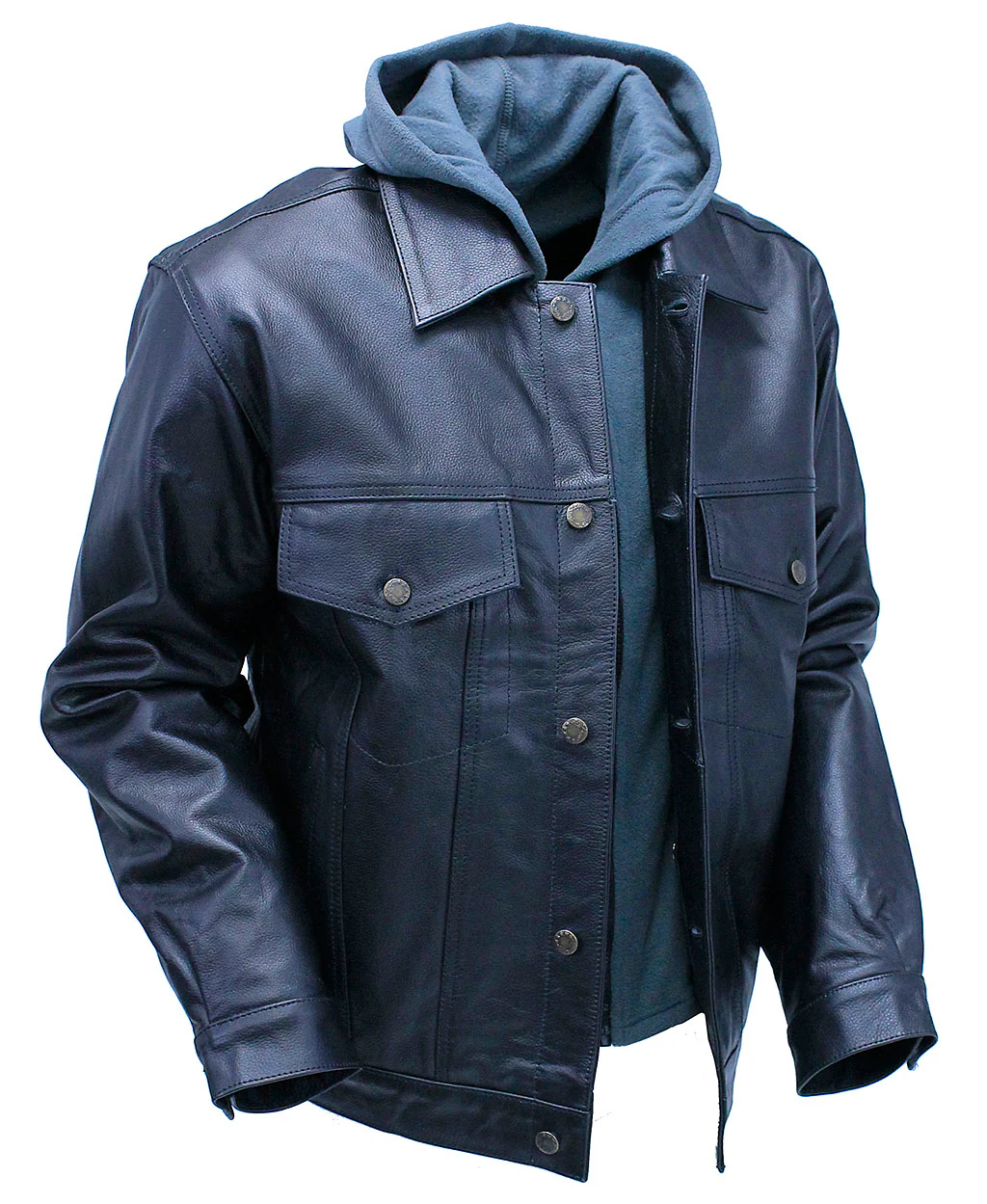 Men's Hoodie Leather Jean Jacket w/Concealed  Pockets #M1412HK (L-3X)