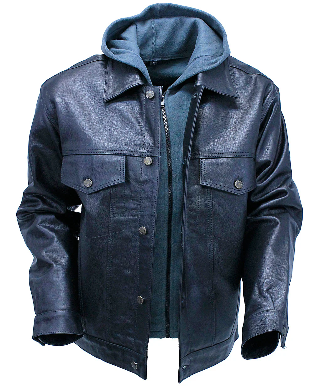 Men's Hoodie Leather Jean Jacket w/Concealed  Pockets #M1412HK (L-3X) - Image 3