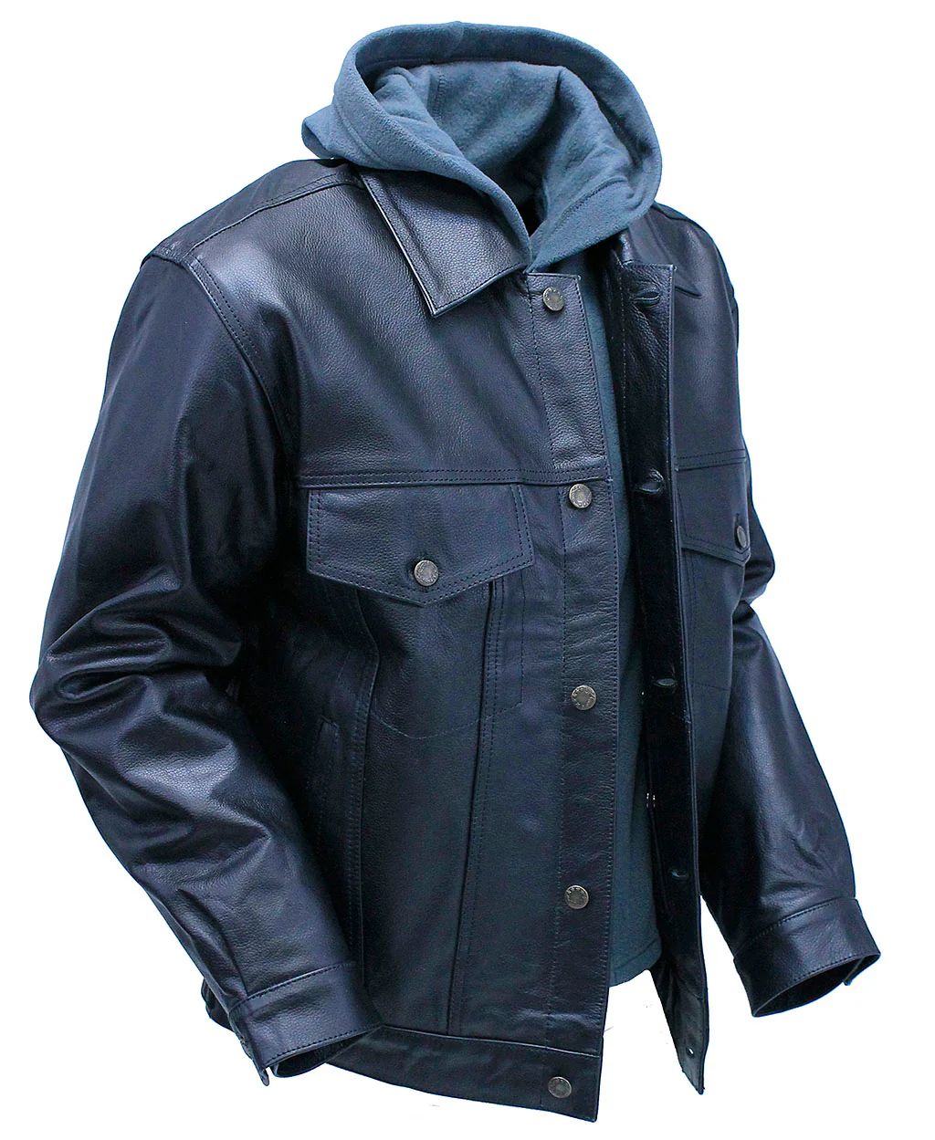 Men's Hoodie Leather Jean Jacket w/Concealed  Pockets #M1412HK (L-3X) - Image 4