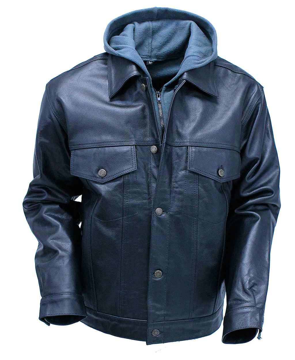 Men's Hoodie Leather Jean Jacket w/Concealed  Pockets #M1412HK (L-3X) - Image 5