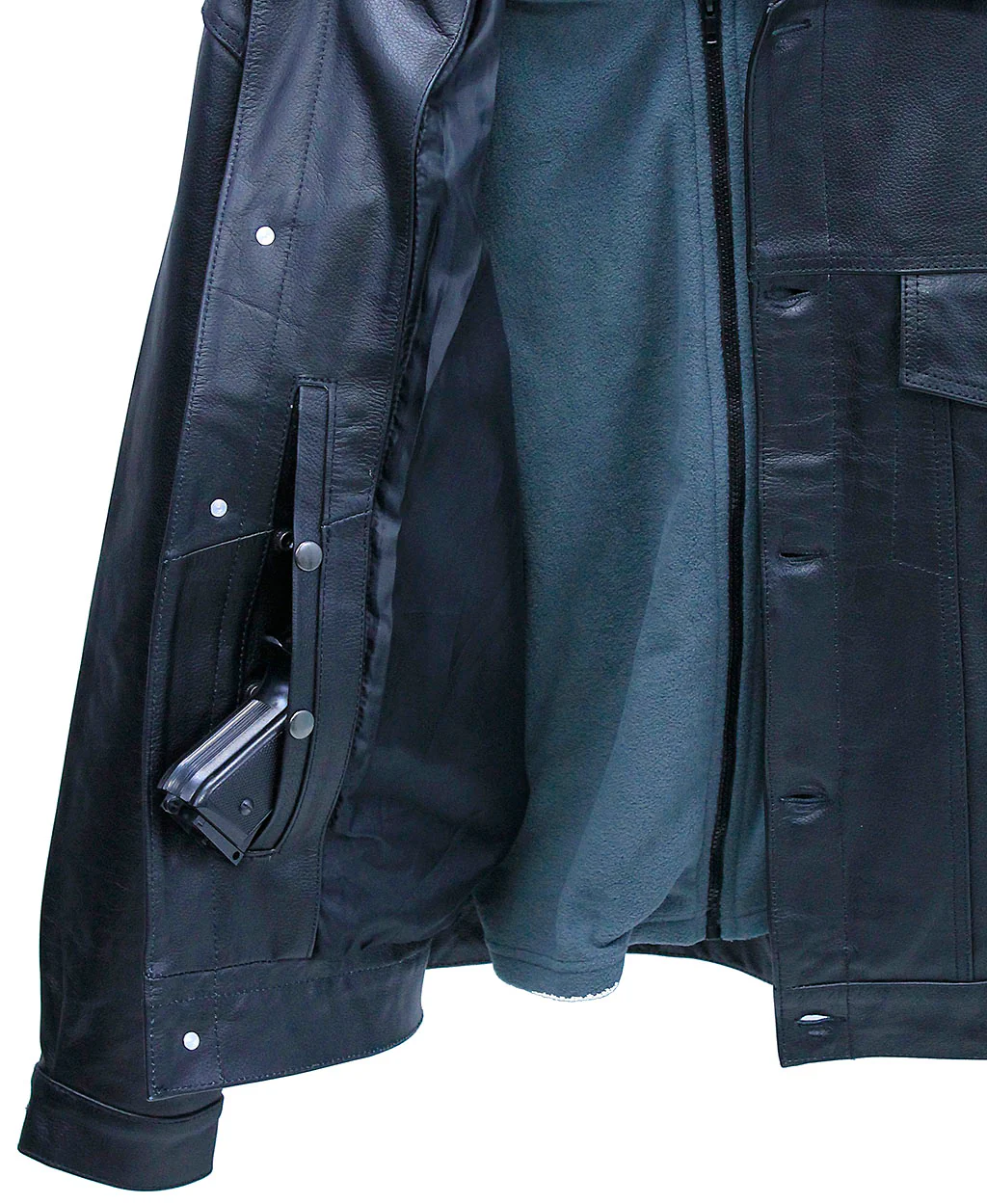 Men's Hoodie Leather Jean Jacket w/Concealed  Pockets #M1412HK (L-3X) - Image 6