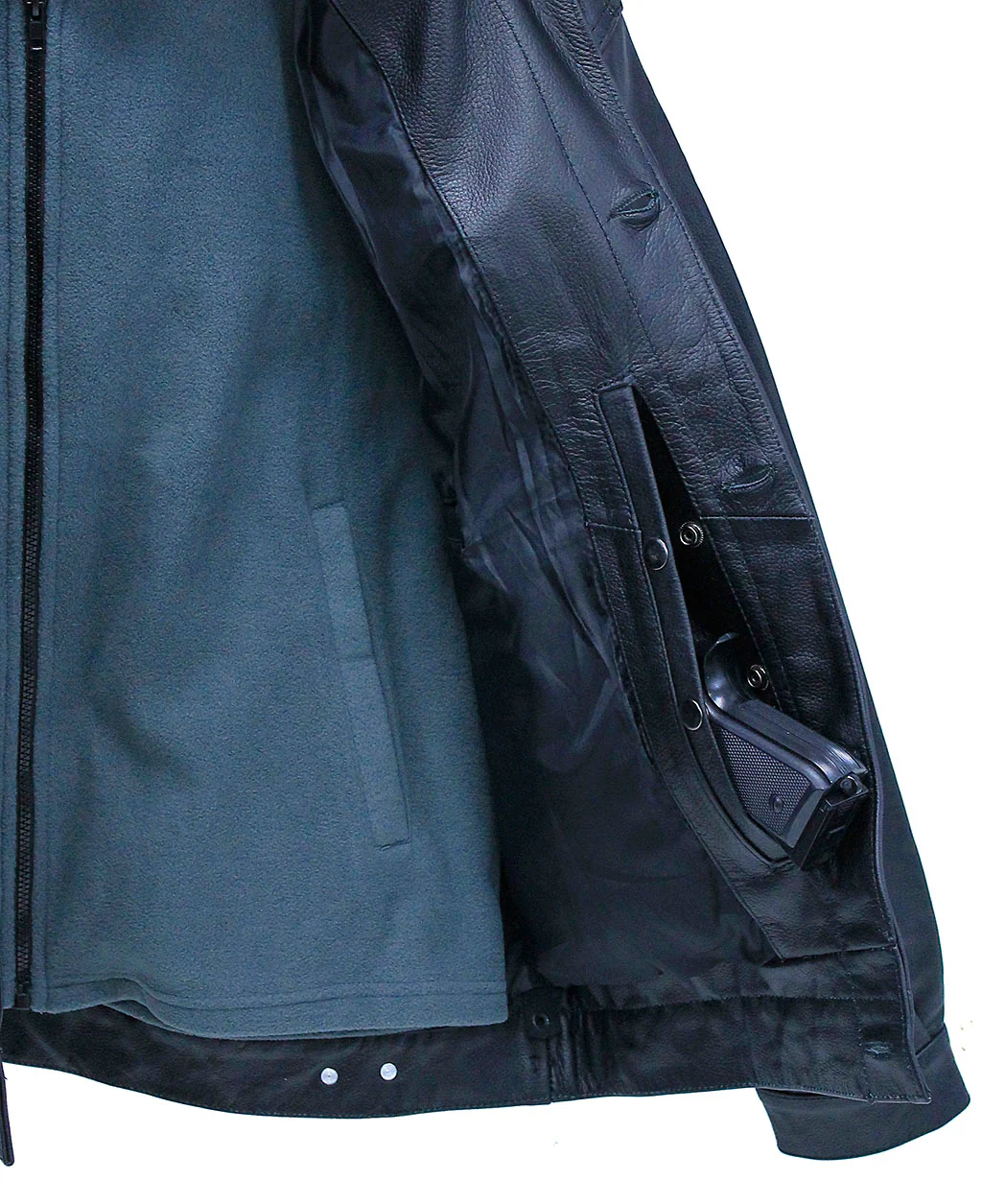 Men's Hoodie Leather Jean Jacket w/Concealed  Pockets #M1412HK (L-3X) - Image 7
