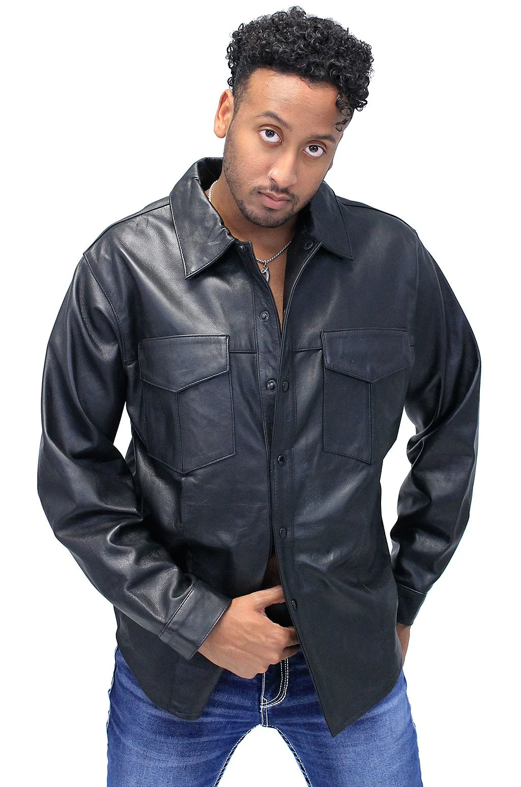 Men's Lambskin Leather Shirt #MS641L - Image 4