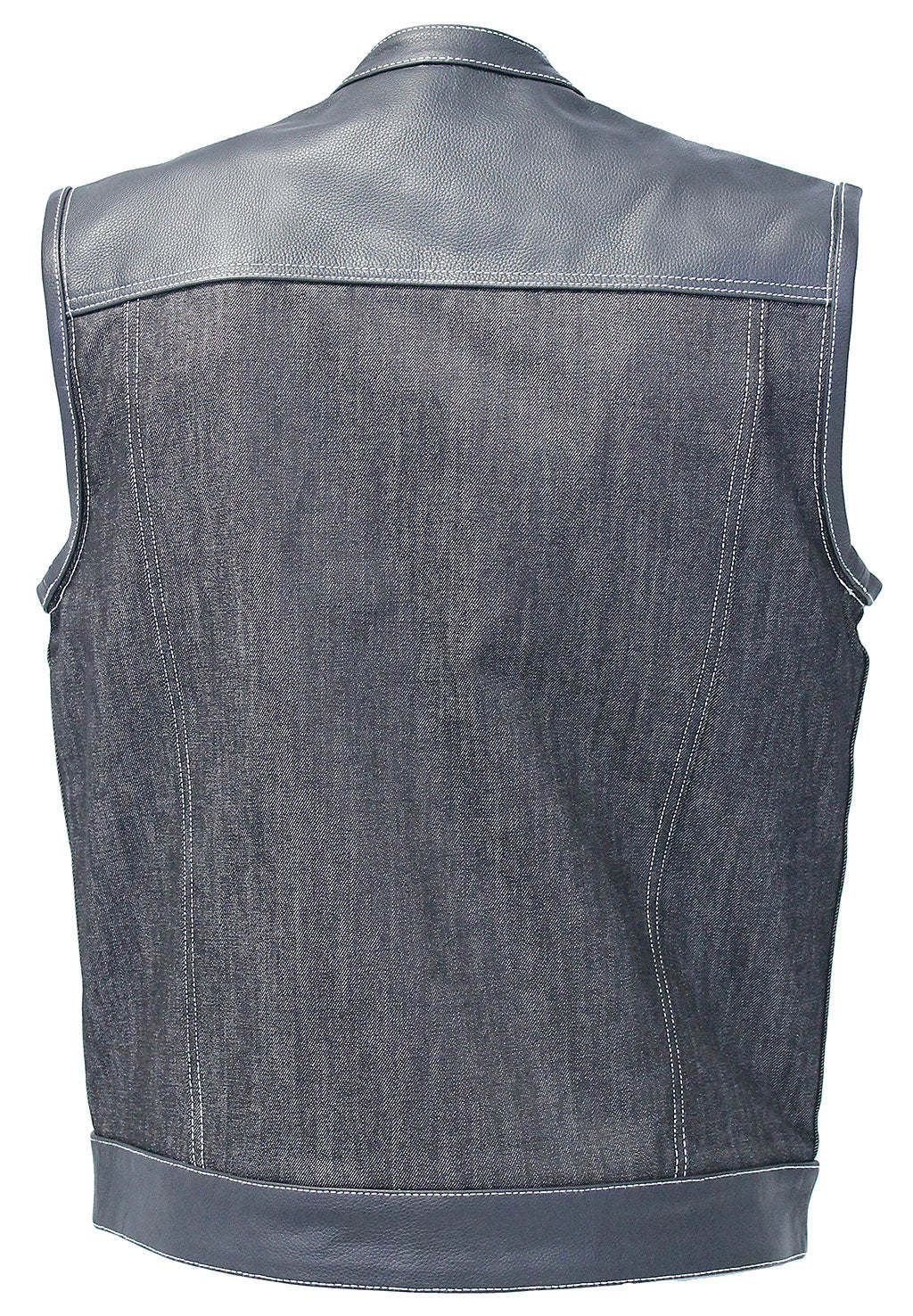 Men's Leather and Denim Gray Stitch Club Vest w/Concealed #VMC912GWK - Image 2