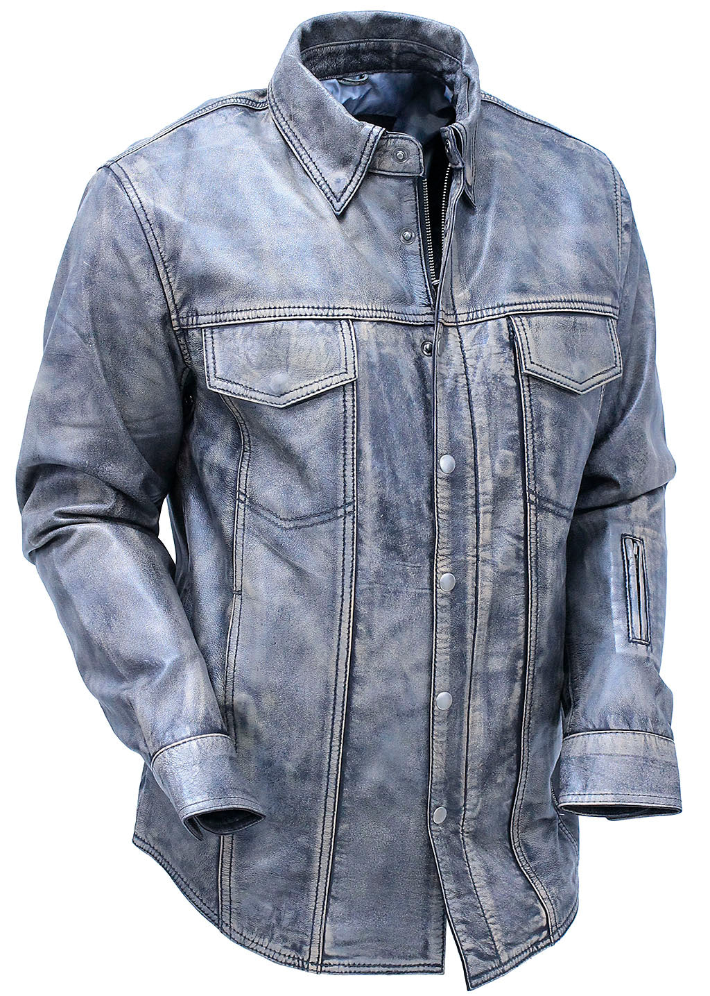 Men's Leather Shirt in Taupe/Black Vintage Lambskin #MS24807GK