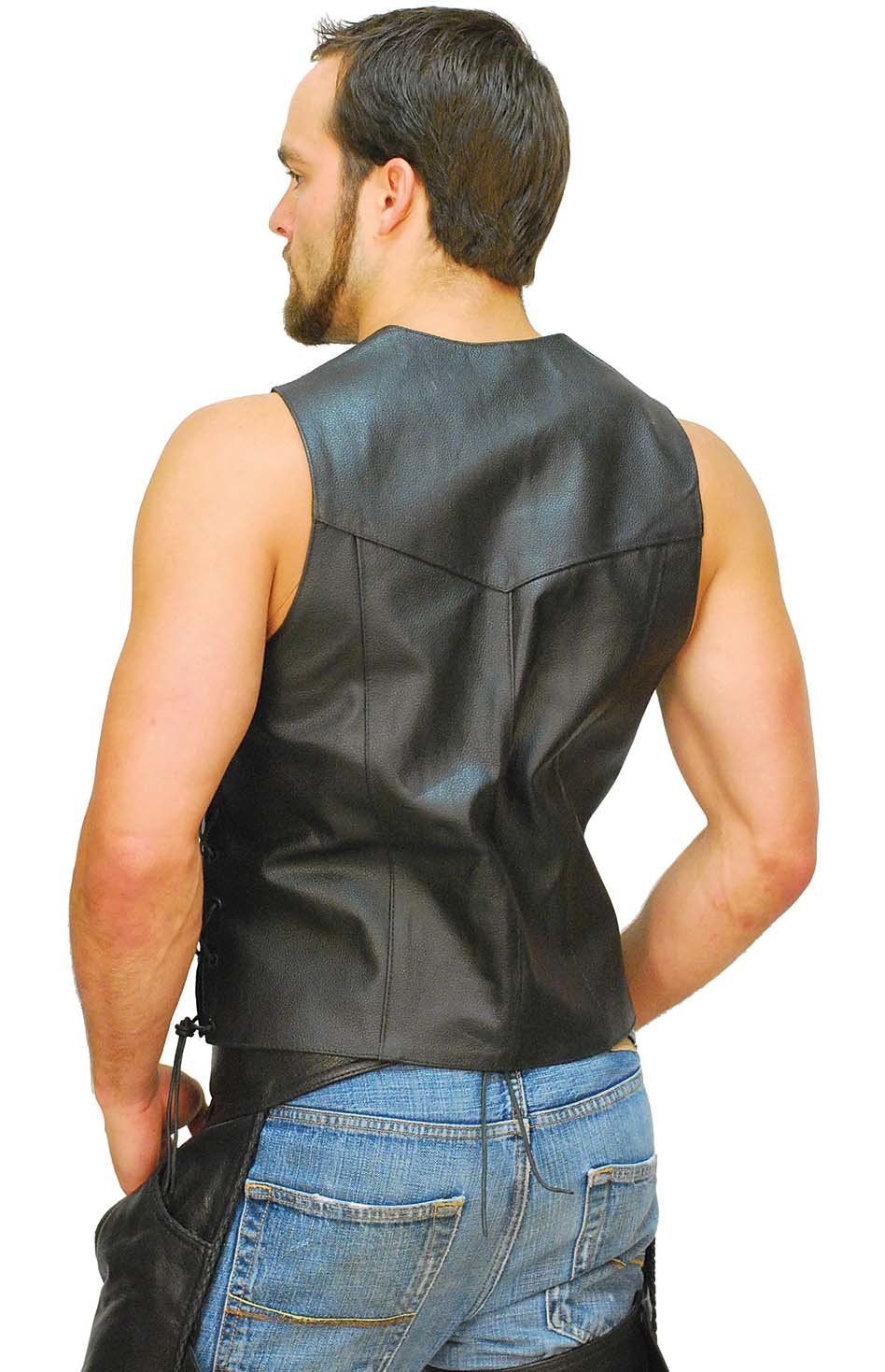 Men's Concealed Pocket Buffalo Leather Vest w/Side Lacing #VM803LK - Image 2