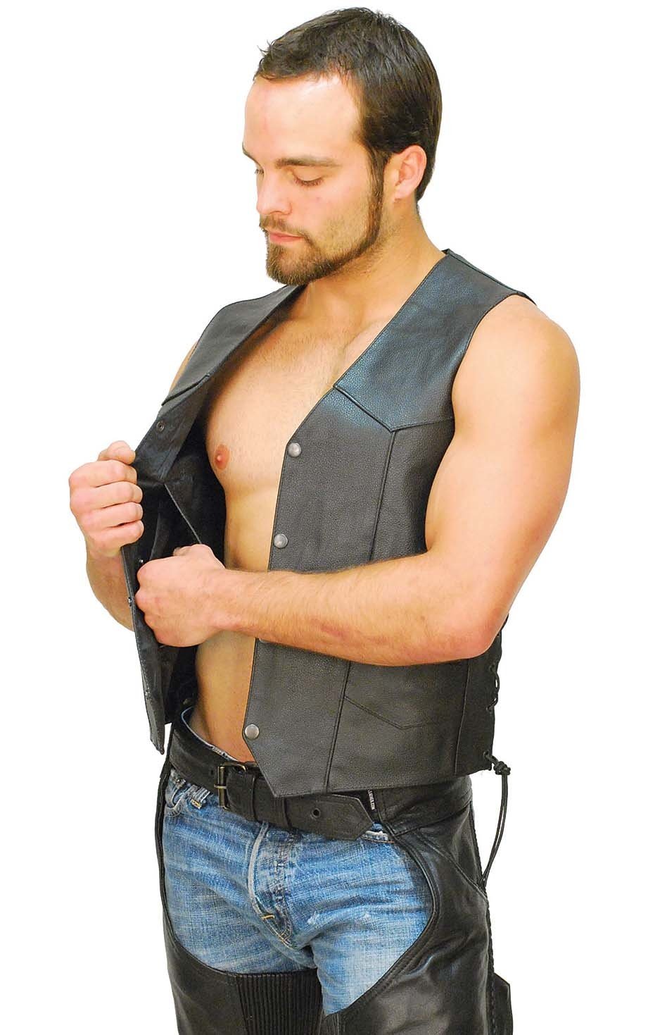Men's Concealed Pocket Buffalo Leather Vest w/Side Lacing #VM803LK - Image 3