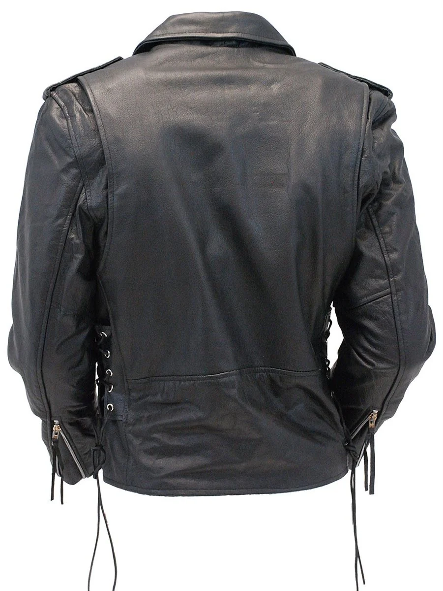 Premium Classic Side Lace Leather Motorcycle Jacket #M15L - Image 2