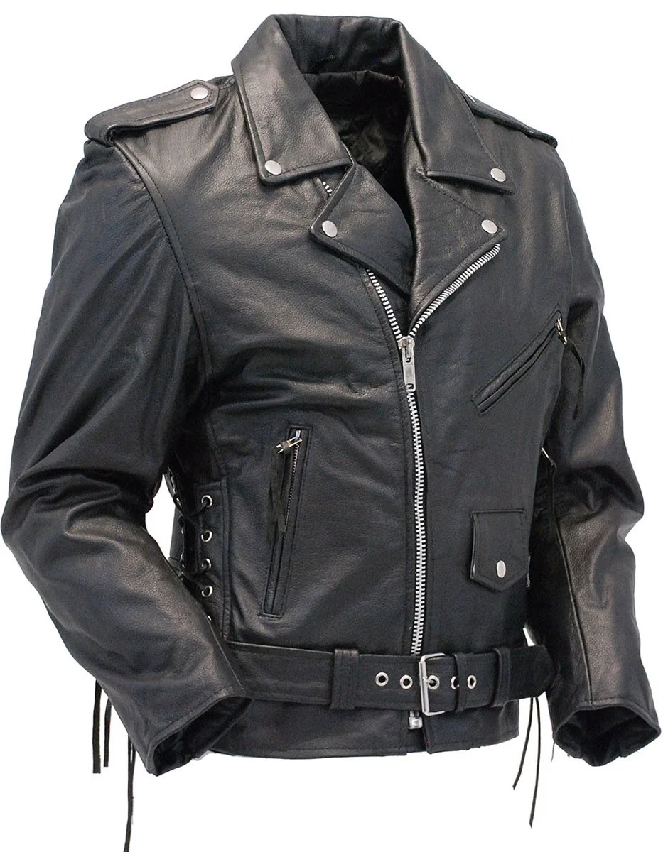 Premium Classic Side Lace Leather Motorcycle Jacket #M15L - Image 3