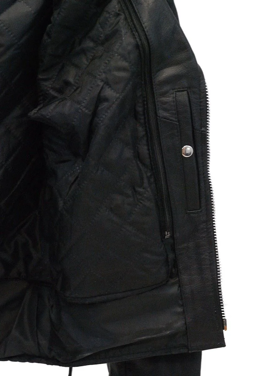 Premium Classic Side Lace Leather Motorcycle Jacket #M15L - Image 5