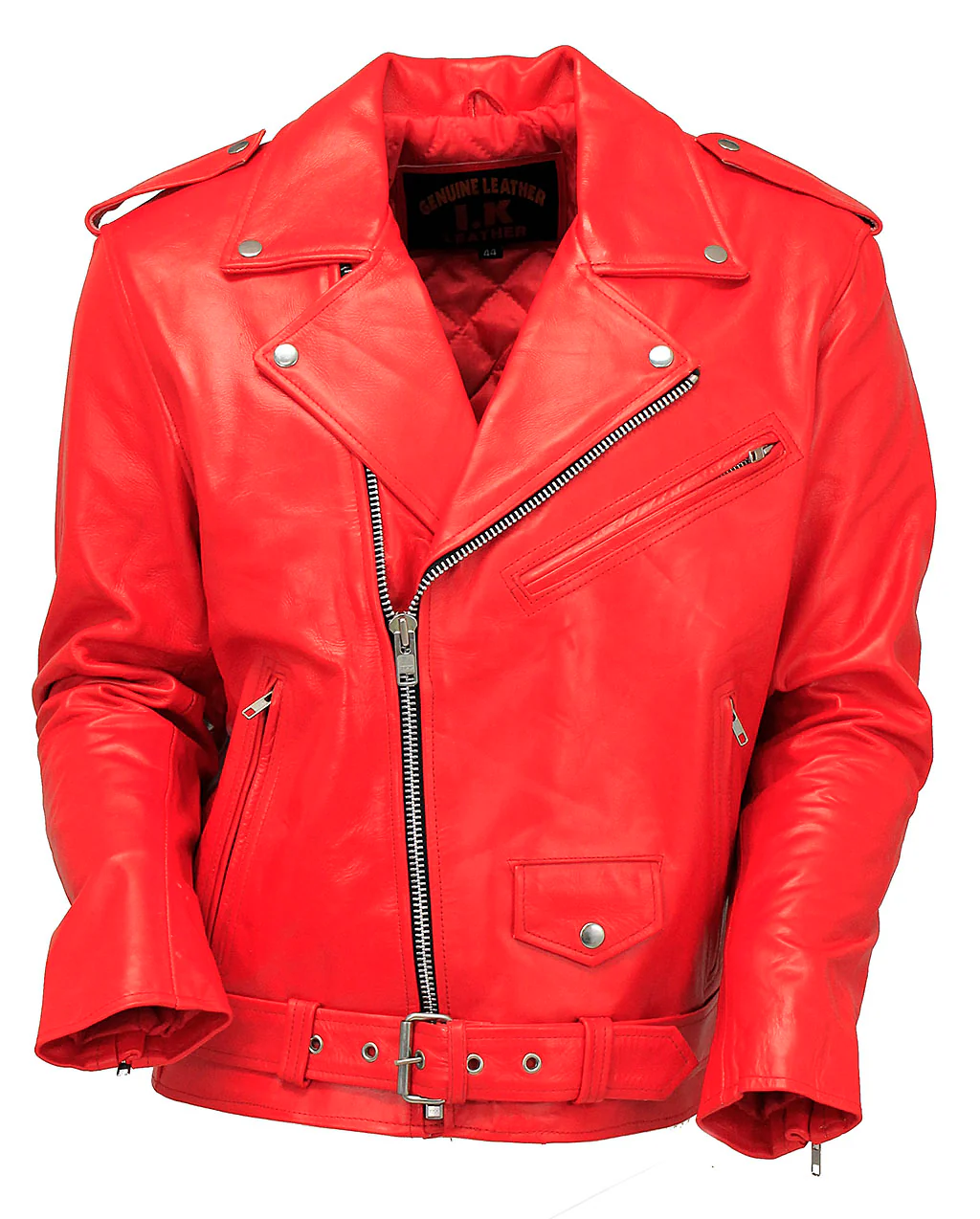 Men's Red Leather Motorcycle Jacket w/Quilted Lining #M1116QR - Image 3