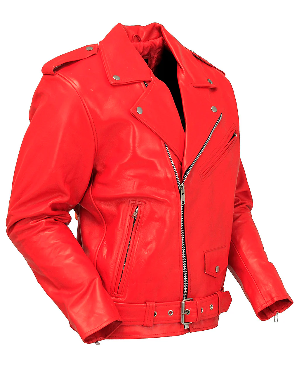 Men's Red Leather Motorcycle Jacket w/Quilted Lining #M1116QR - Image 4