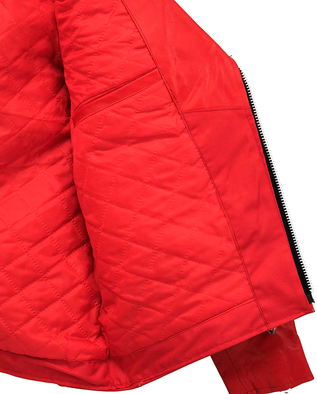 Men's Red Leather Motorcycle Jacket w/Quilted Lining #M1116QR - Image 5