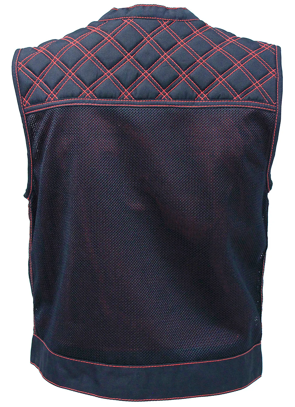 Men's Red Stitched Quilted Moto Mesh Club Vest #VMC6536QVR - Image 5