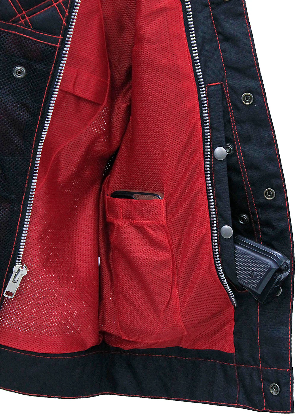 Men's Red Stitched Quilted Moto Mesh Club Vest #VMC6536QVR - Image 7