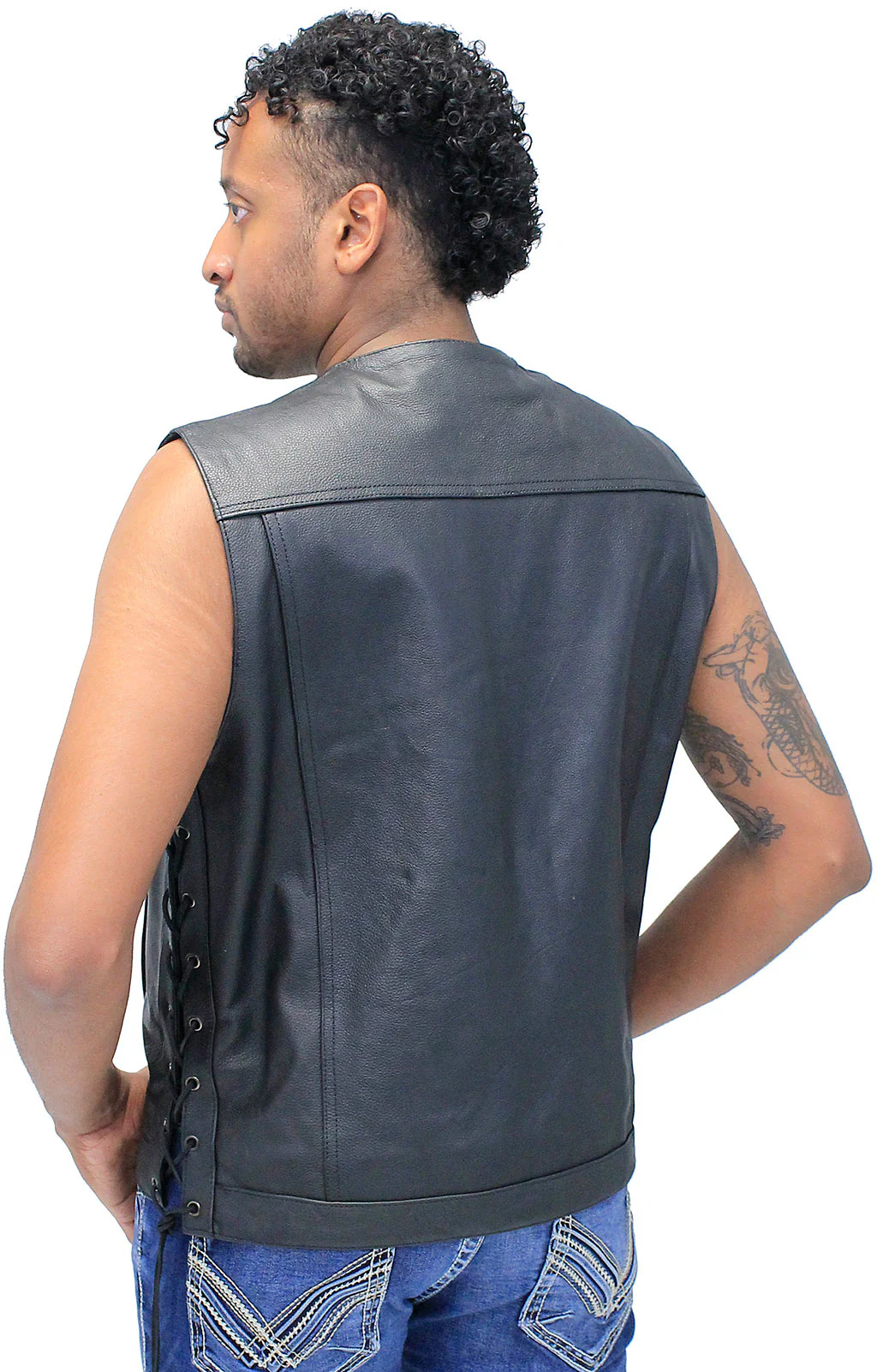 Men's Side Lace V-Neck Vest w/Easy Access Pocket #VM2645GZLK - Image 2