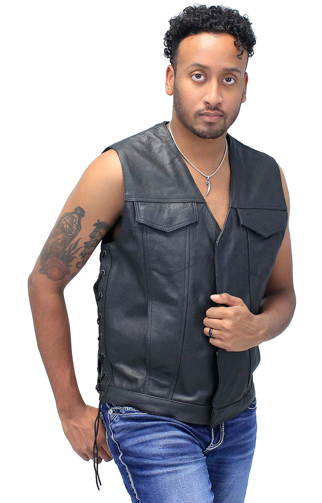 Men's Side Lace V-Neck Vest w/Easy Access Pocket #VM2645GZLK - Image 3