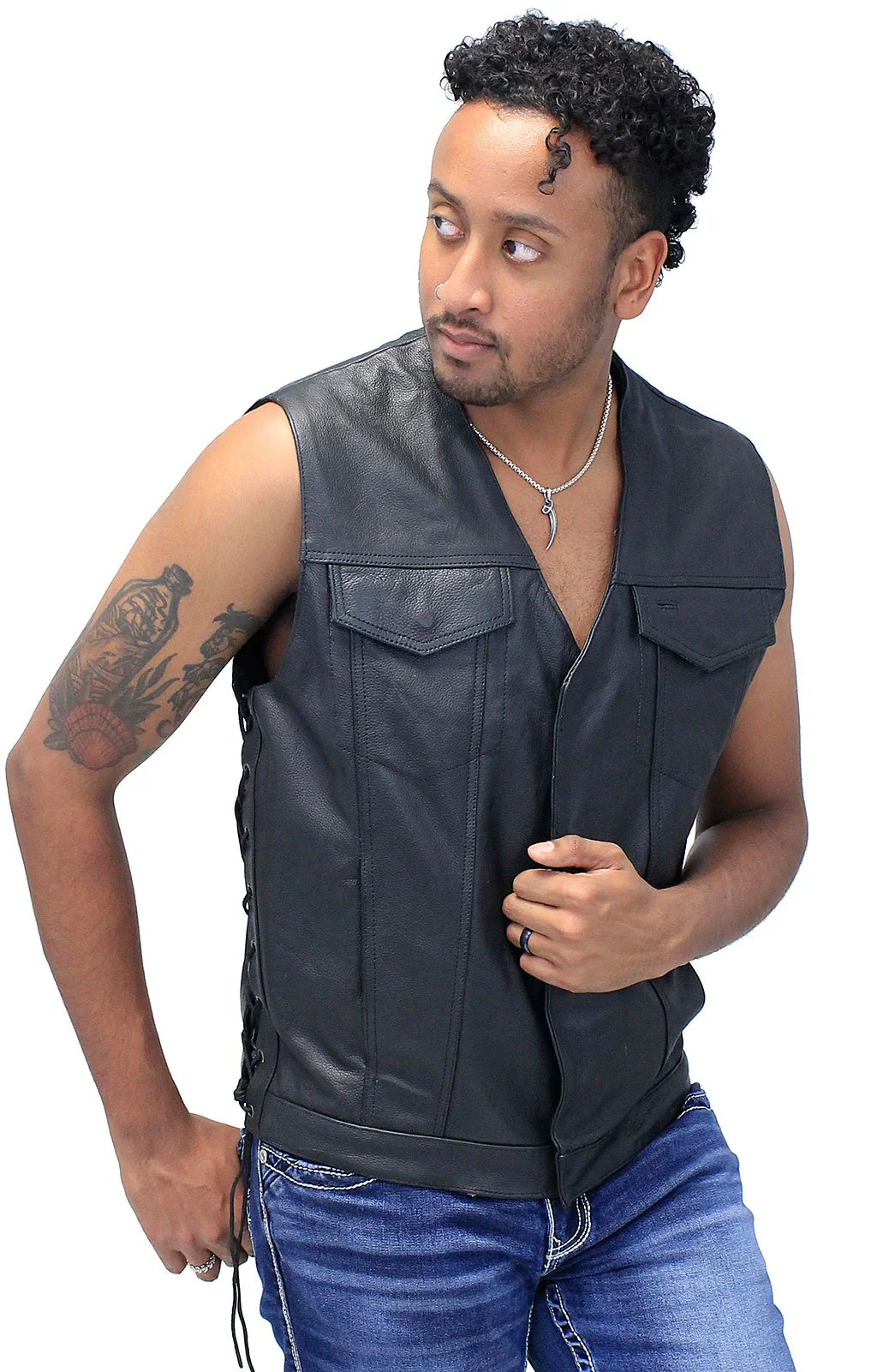 Men's Side Lace V-Neck Vest w/Easy Access Pocket #VM2645GZLK - Image 4