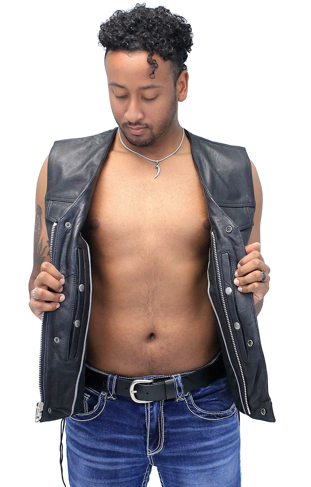 Men's Side Lace V-Neck Vest w/Easy Access Pocket #VM2645GZLK - Image 6