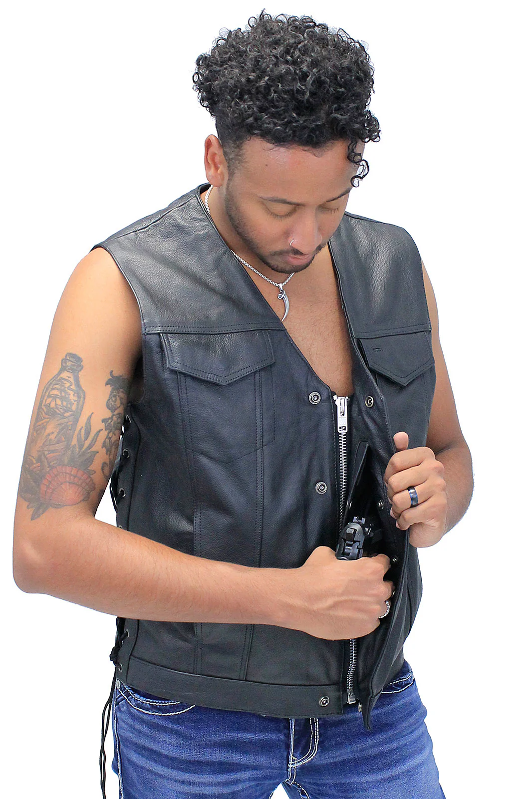 Men's Side Lace V-Neck Vest w/Easy Access Pocket #VM2645GZLK - Image 7