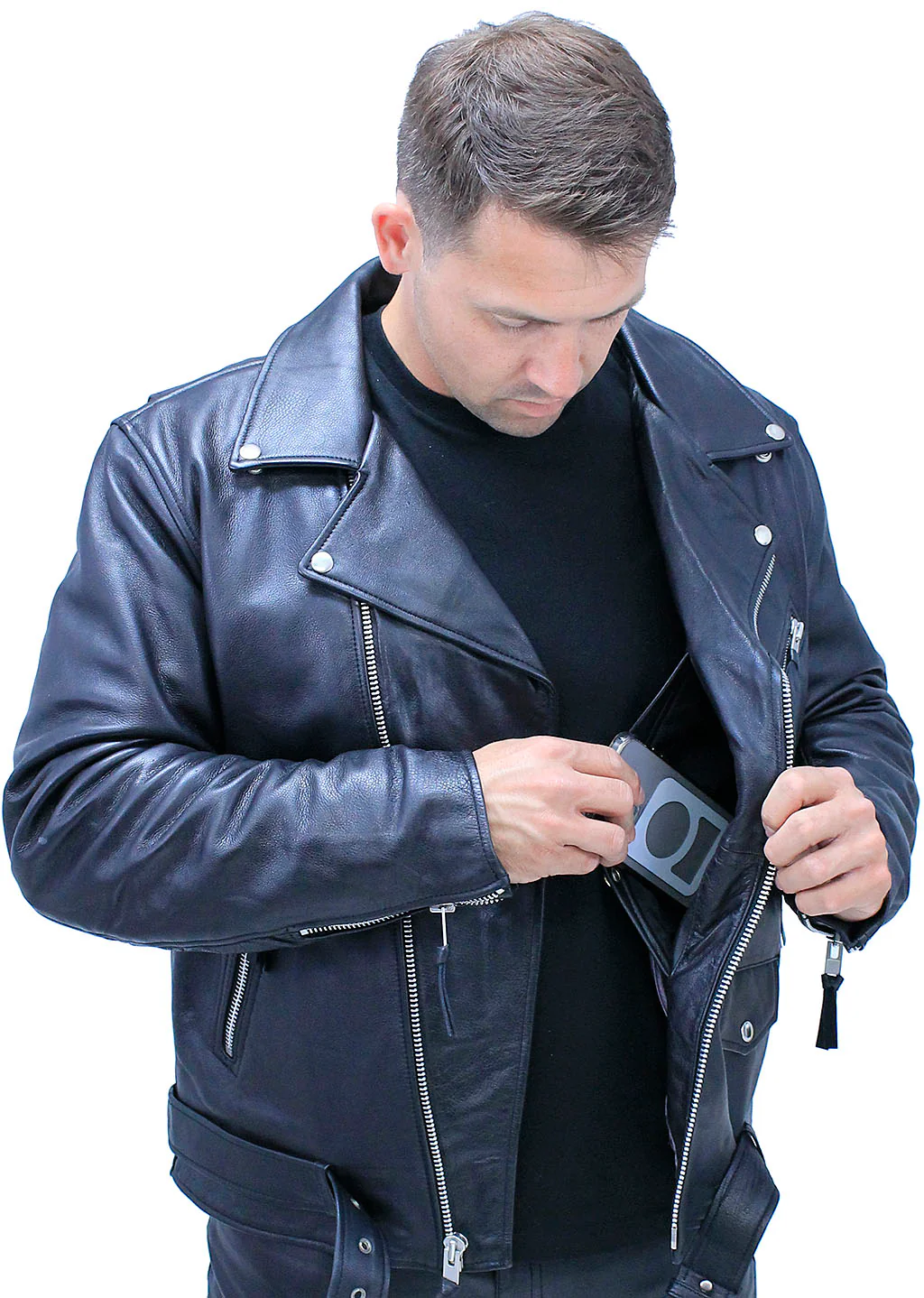 Men's Ultra Premium Leather Concealed Pockets Motorcycle Jacket #M208GZK - Image 4