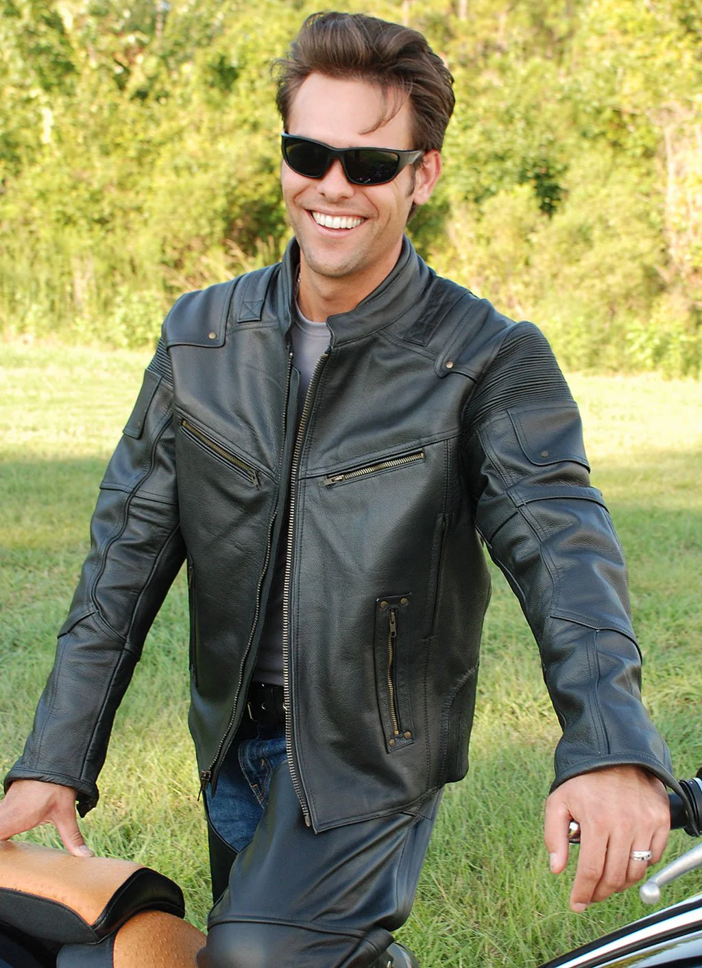 Men's Ultimate Black Racer Vented Motorcycle Jacket CC Pockets #M6633RVZK () - Image 3