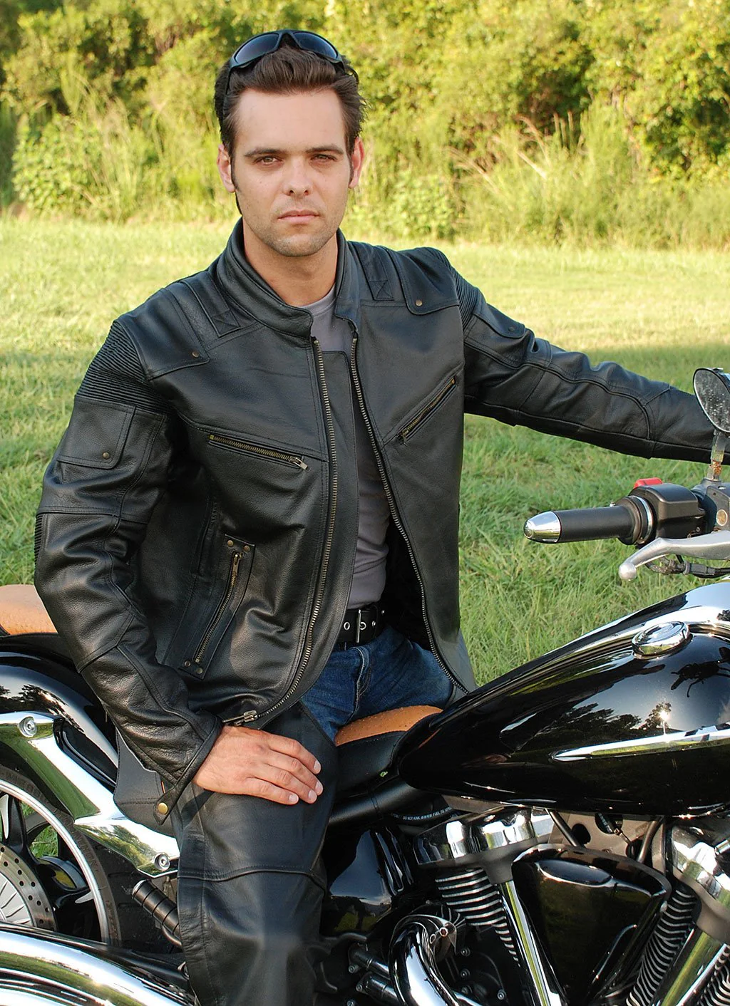 Men's Ultimate Black Racer Vented Motorcycle Jacket CC Pockets #M6633RVZK () - Image 5