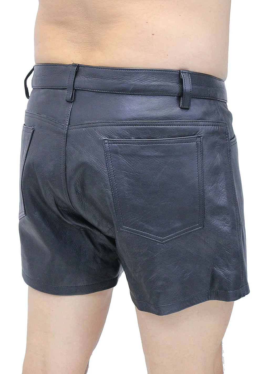 Men's Ultra Premium Leather Button Fly Shorts #SHM1073BTK - Image 2