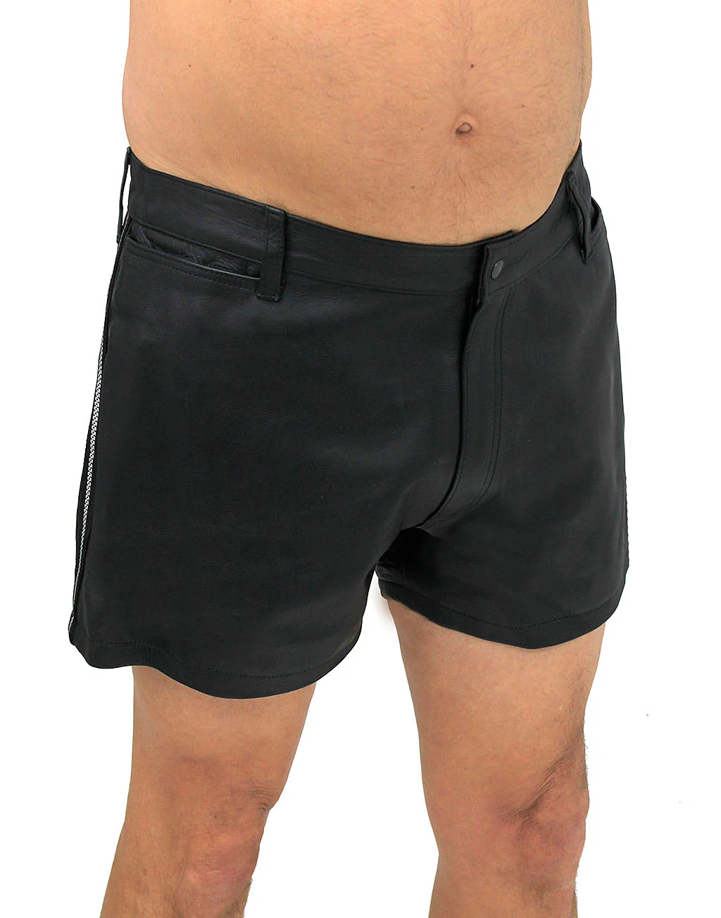 Men's Ultra Premium Leather Shorts w/Side Stripes #SHM1072RK - Image 3