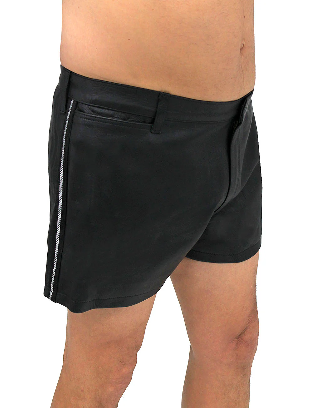Men's Ultra Premium Leather Shorts w/Side Stripes #SHM1072RK - Image 4