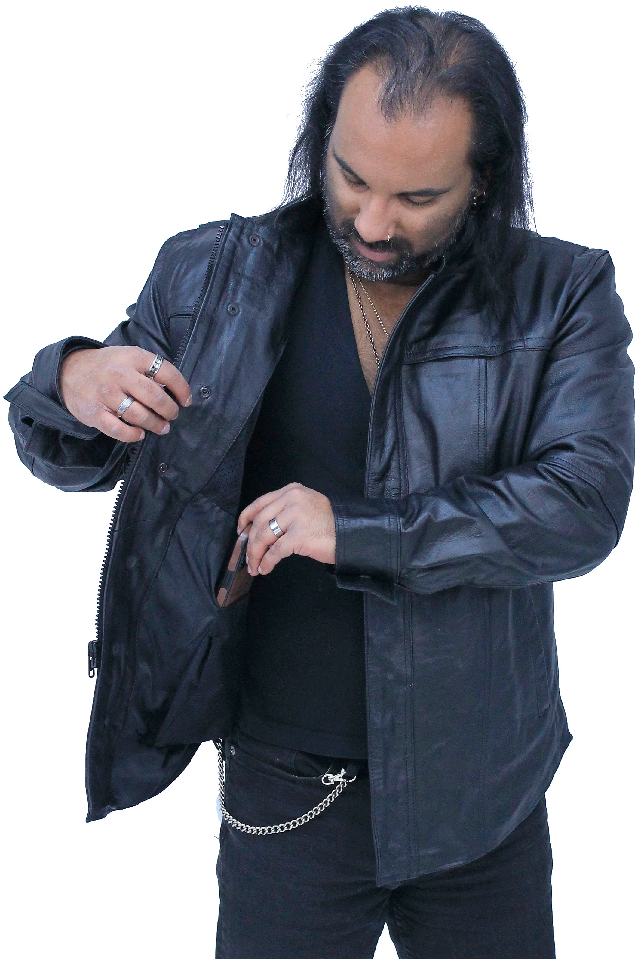 Men's Vented Black Leather Shirt w/Easy Access Pocket #MS22070VGK - Image 3