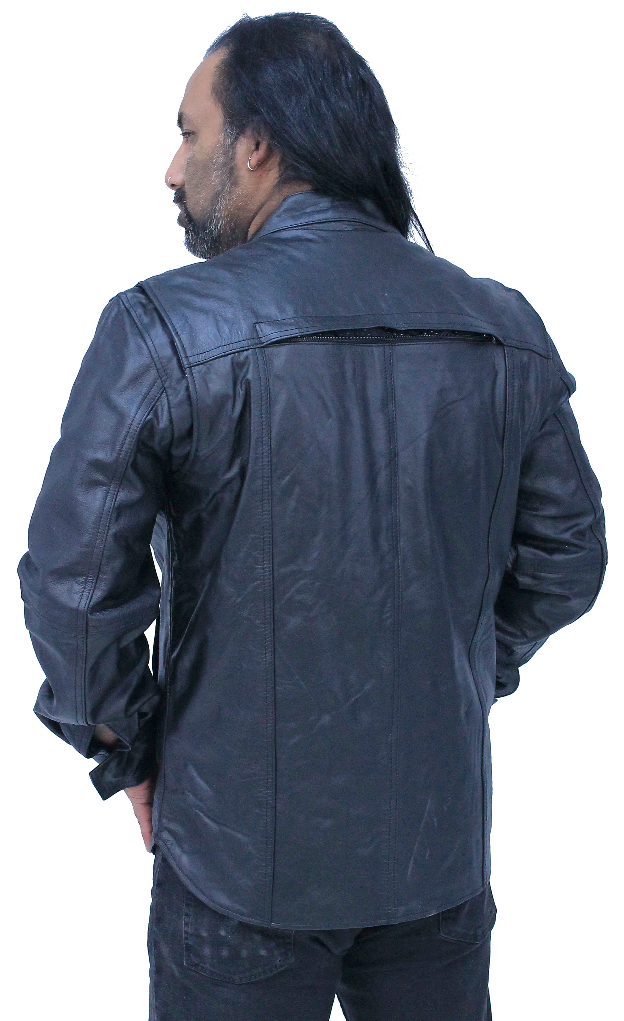 Men's Vented Black Leather Shirt w/Easy Access Pocket #MS22070VGK - Image 6