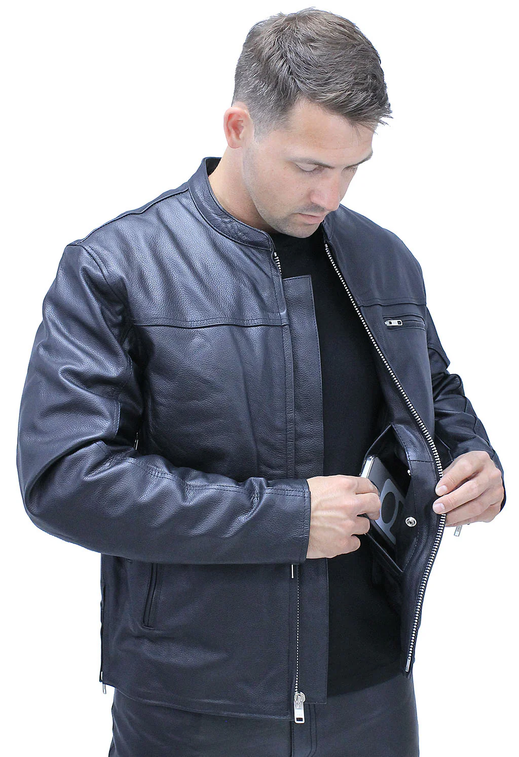 Men's Vented Café Racer Motorcycle Jacket w/Concealed Pocket #M6638VZGK (2X-4X) - Image 3