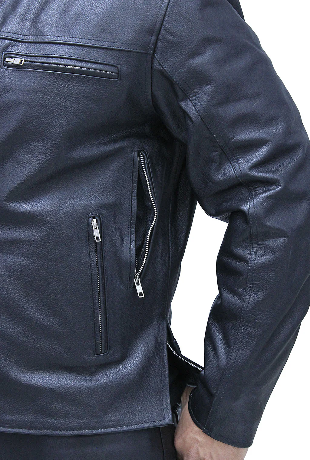 Men's Vented Café Racer Motorcycle Jacket w/Concealed Pocket #M6638VZGK (2X-4X) - Image 5