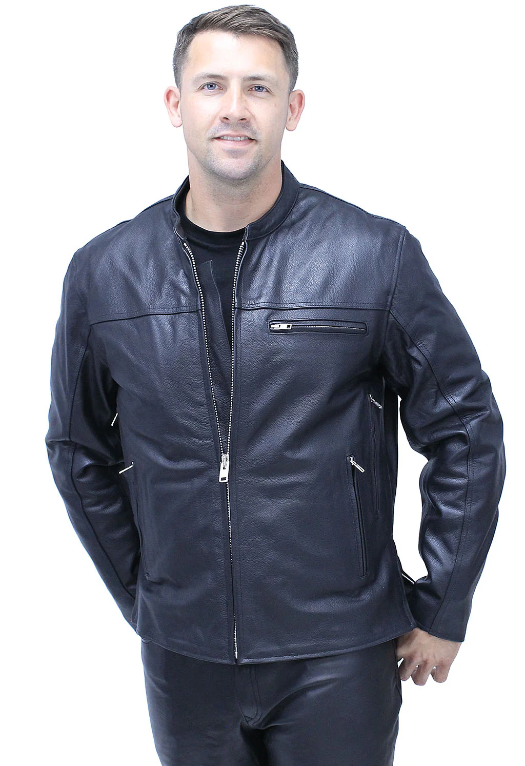Men's Vented Café Racer Motorcycle Jacket w/Concealed Pocket #M6638VZGK (2X-4X) - Image 7